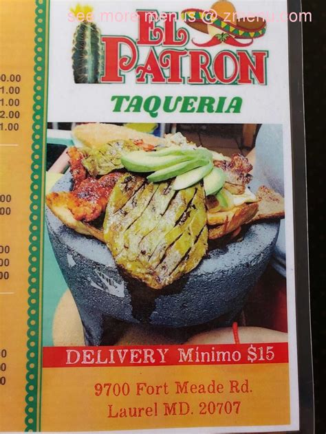 Taqueria el patron - Save on Select Items. Quesadilla Supreme. $17.00 $21.25. 12" flour tortilla with a mozzarella and cheddar blend, beans and choice of meat or vegetable, served with guacamole, pico de gallo, and sour cream.